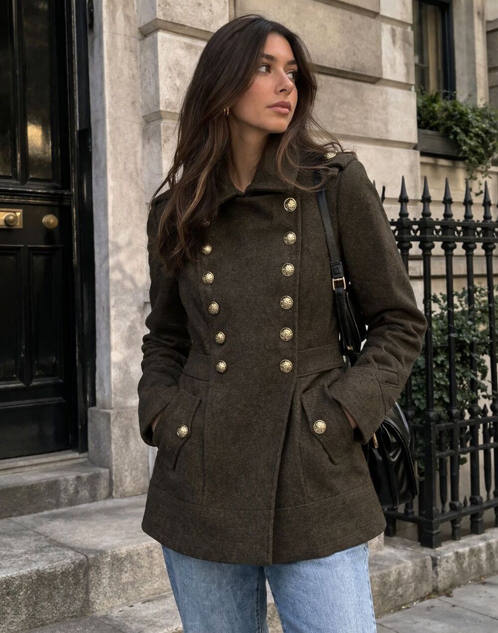 Vintage Miss Sixty Olive Green Wool Blend Military Peacoat Jacket S